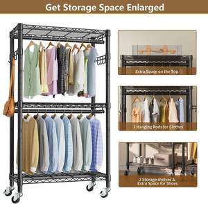Appendiabiti su Ruote Resistente, Scaffalatura Regolabile in Filo Metallico per Appendere Vestiti, Armadio Portatile in Metallo - Product Image 3