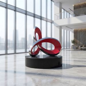 Grande sculpture abstraite en acier inoxydable poli miroir, art moderne extérieur, boucle de ruban rouge, décoration de jardin et de place publique, personnalisable - Product Image 3