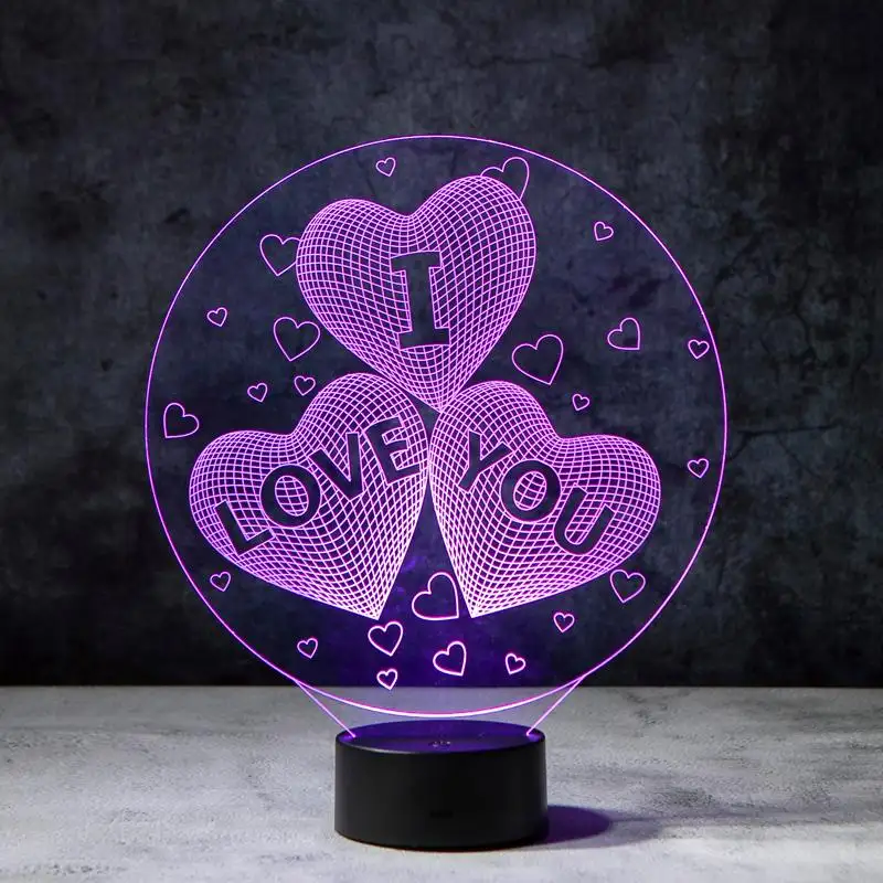 Kids Room Custom Valentines Gift I Love You Sweet Lover Heart 3d Love Led Weeding Illusion Night Light