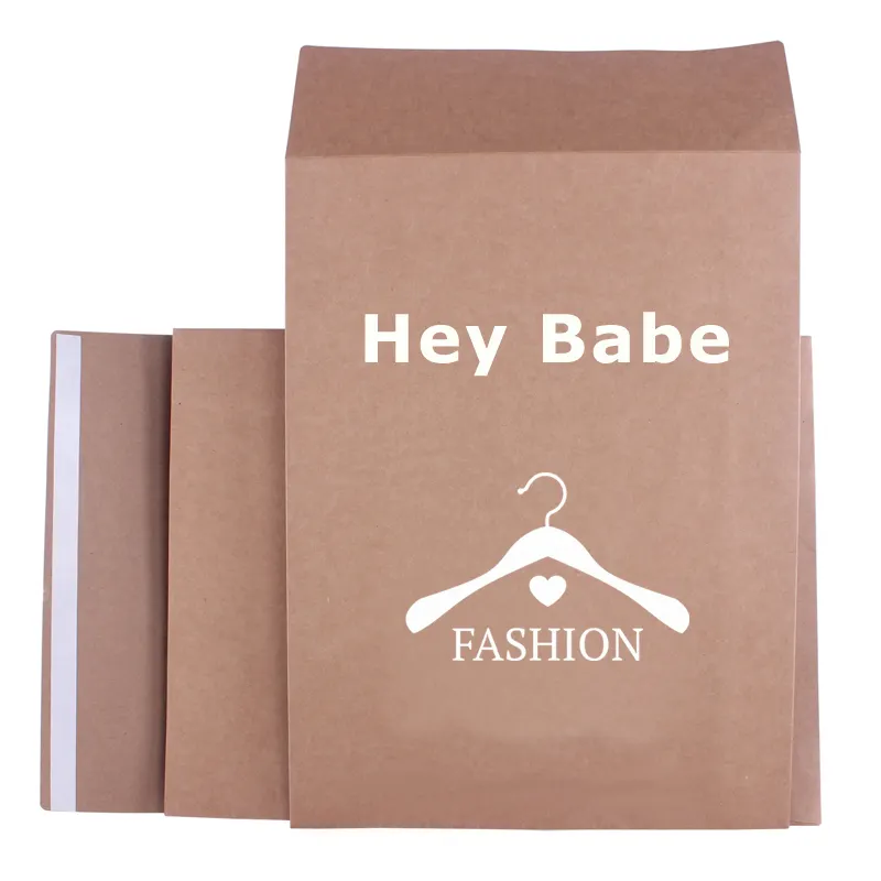 Emballage personnalisable pour vêtements, logo personnalisé, sacs de courrier en papier kraft extensibles, enveloppes de livraison pour t-shirt et vêtements, 100%, 50 pièces