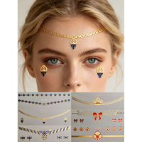 Autocollants de tatouage temporaire personnalisés multicolores en feuille d'or pour le visage, motifs nœud papillon, cœur, étoile, pour maquillage de festival, pour femmes, vente en gros