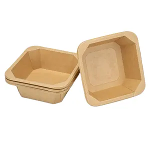 1200ml Chinese Food Restaurant New Design Take Out Natural Kraft Paper Octagonal Square Rectangle Paper Salad Bowl With Lid