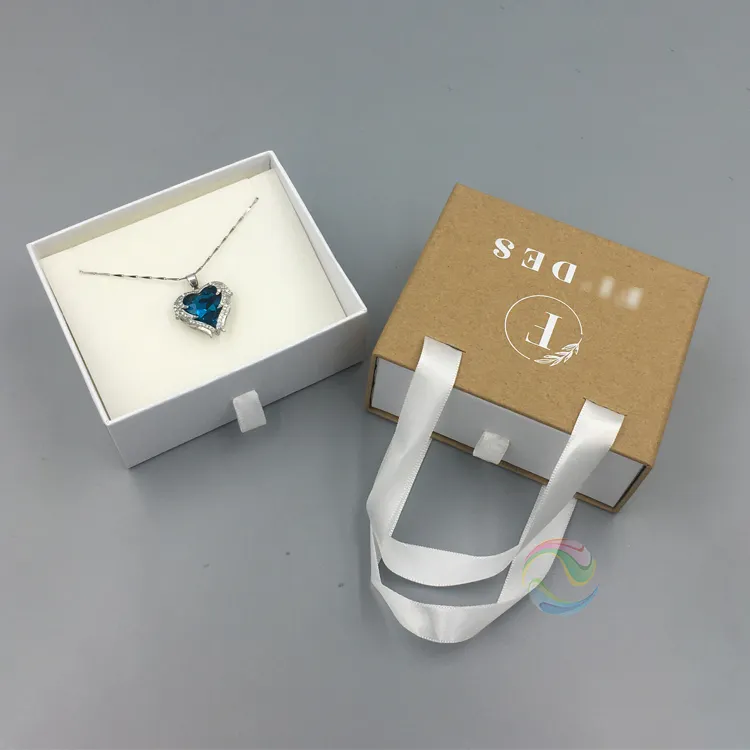 Witte Luxe Aangepaste Print Logo Glijdend Papier Cadeau Kleine Lade Ketting Sieraden Verpakking Dozen Voor Ring Armband Oorbel