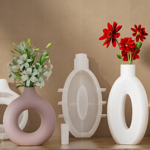 ديكور منزلي تصنعه بنفسك مزهرية على الطراز الاسكندنافي بيضاوية دائرية قالب سيليكون مخطط لإيبوكسي - Product Image 3