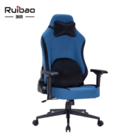 Chaise de jeu ergonomique en cuir et tissu respirant, siège d'ordinateur inclinable, chaise de bureau à dossier haut, accoudoirs 4D, soutien lombaire, bleu