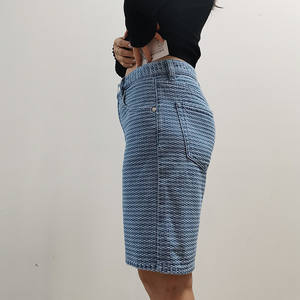 Fábrica Primavera Verano nuevo Retro clásico Jacquard sólido lavado azul mujer Jeans cómodos mujeres Casual algodón suave pantalones cortos - Product Image 3