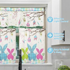 Rideaux de cuisine de Pâques, ensemble de 3 pièces, motif lapin printanier, avec cantonnière et rideaux courts pour fenêtre de cuisine ou de café au-dessus de l'évier - Product Image 6