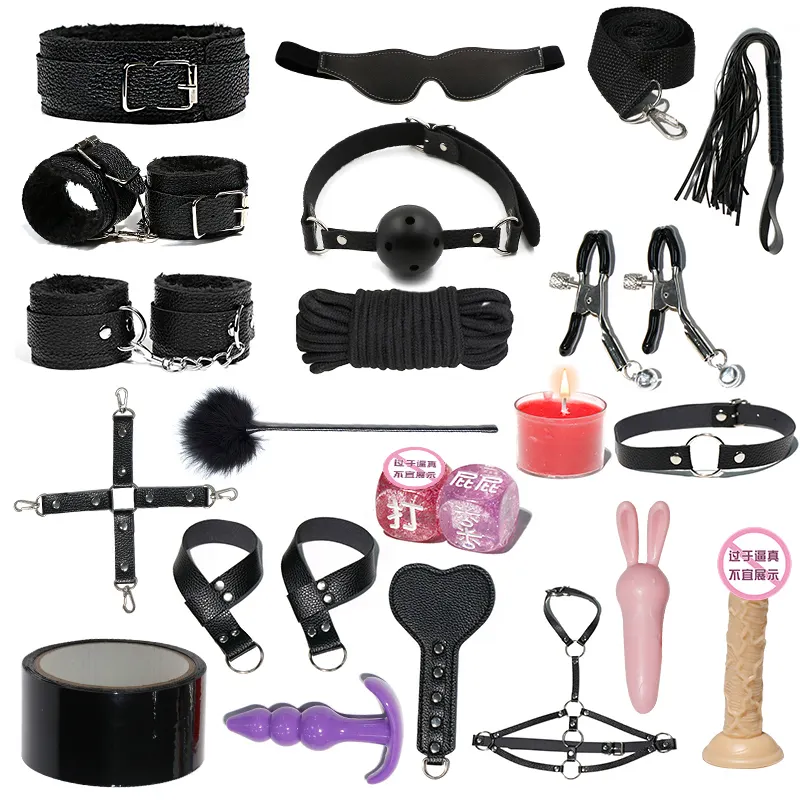 Kit de brinquedos BDSM para escravidão sexual japonesa, conjunto com alça de mão e tornozelo, 13-20 peças, coleção bondage, venda e bico, incluindo