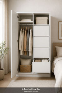 Lemari Pakaian Kayu Panel Datar Putih Nordik Bersertifikasi ENF, Lemari Skandinavia KD, Kabinet Penyimpanan Pintu Ganda untuk Kamar Tidur - Product Image 5