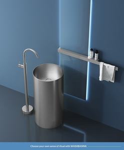 Lavabo Colonne Rond Moderne Nordique en Acier Inoxydable 304 Noir, à Poser au Sol, pour Salle de Bain d'Hôtel, Nano Autonettoyant, Anti-Rouille - Product Image 5