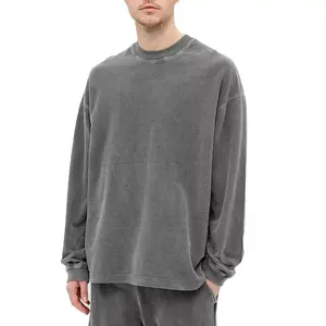 Удобная черная винтажная выцветающая футболка большого размера с вышивкой и принтом на заказ, футболка с длинным рукавом