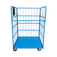 Palette logistique pliable en fer, cage de stockage à 4 côtés, chariot roulant emboîtable avec roues de 5 pouces, capacité de 500 kg, revêtement en poudre