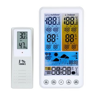 Estación Meteorológica Inalámbrica Automática con Pantalla Digital LCD de Temperatura y Humedad, Reloj Despertador de Pared con Control por Radio, para Uso <span class=keywords><strong>en</strong></span> Interiores y Exteriores - Product Image 1
