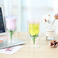 Tasse en verre personnalisée, tasse à café double paroi en forme de rose, tasse à lait en verre borosilicate transparent résistant à la chaleur