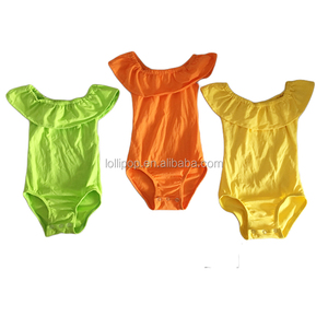 Leotardo sin Mangas con Hombros Descubiertos para Bebé Niña, Color Neón Lima, Rosa Intenso, Naranja, Dorado, Leotardo con Volantes y Broches para Bebé - Product Image 2