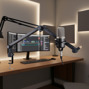 Soporte de micrófono ajustable con brazo giratorio de 360 grados para escritorio, compatible con Shure SM7B para grabación. - Product Image 2