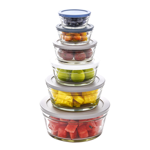 6pcs Glass Bowls set with different size OEM Logo Printed with Plastic Lid Salad bowls tableware