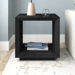 Table d'appoint carrée moderne noire avec étagère inférieure ouverte pour salon ou chambre à coucher - Product Image 3