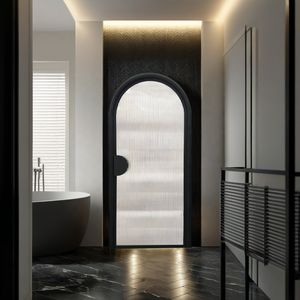 <strong>Arch</strong> Head Reeded Glass Glazed Wrought Iron <strong>Door</strong> Steel Swing Graphic Design Stainless Steel Modern Dining Exterior - Product Image 4