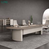 Table de conférence ovale de luxe bicolore en bois avec piétement cannelé et chaises de direction à dossier haut pour salle de réunion LIYU