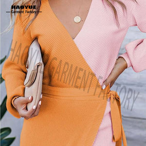 Fabricant personnalisé Robes longues décontractées pour femmes à tricoter à la mode et aux couleurs contrastées - Product Image 6