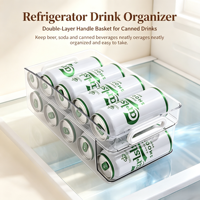 Organisateur de boissons pour réfrigérateur, distributeur de canettes à double couche avec poignée, bac de rangement transparent en PET pour canettes de soda, de bière et autres boissons