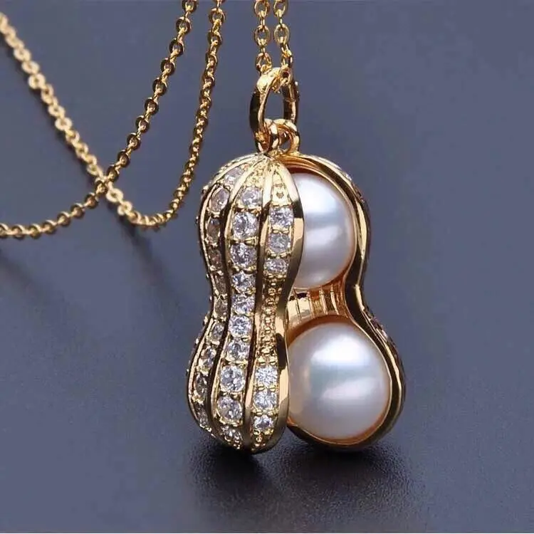 2021 New Korean Imitation fresh water Pearl Peanut Pendant Short Necklace Jewelry
