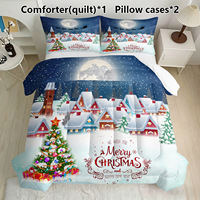 Ensemble de couette ChamXue avec taies d'oreiller, motif de Noël et lune, housse de couette matelassée, garnissage épais en alternative au duvet, doux