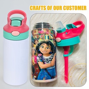 360 ml 12 oz çift yalıtımlı paslanmaz çelik çocuk Flip üst Tumbler düz boş çocuk süblimasyon Sippy su şişesi - Product Image 5