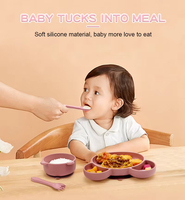 Assiette d'alimentation pour bébé en silicone écologique non toxique de qualité alimentaire, motif dessin animé, pour nouveau-né et soins de l'enfant (vente en gros)