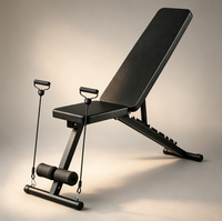 Banc de fitness multifonctionnel réglable avec support pour haltères, banc d'entraînement à domicile avec bandes de résistance pour la musculation
