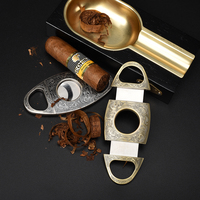 JIFENG T313 Cadeau Fête des Pères – Ensemble Coupe-Cigare et Briquet en Métal Gravé Style Rétro Classique, Finition Argent Antique/Bronze