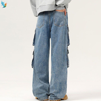 Pantalones Vaqueros Anchos de Mezclilla para Hombre, Estilo Urbano, Lavado Claro, con Múltiples Bolsillos Cargo