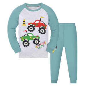 Vente en gros de pyjamas pour enfants en coton 100% doux et respirant, ensemble de pyjamas à manches longues avec motif de dinosaure et de camion - Product Image 5