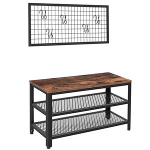 Zapatero con <span class=keywords><strong>perchero</strong></span> separado, Zapatero industrial, Zapatero de metal de 3 niveles con asiento para entrada, sala de estar, pasillo - Product Image 1