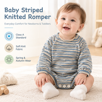 Barboteuse tricotée rayée pour bébé, en maille douce de classe A, à manches longues, style triangle, printemps-automne, pour nouveau-né et tout-petit, avec boutons à l'entrejambe