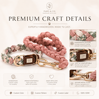 Kit d'accessoires pour animaux de compagnie haut de gamme tressé à la main pour chats, collier tissé imprimé floral, laisse en corde tressée rose assortie, étiquette en PU dorée