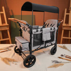 Carrito Multifuncional de Alta Capacidad para Niños, Plegable, con Doble Asa, Cuatro Asientos, Capota, de Aleación, Plegable, con Ruedas de <span class=keywords><strong>EVA</strong></span>, para Niños Mayores de 3 Años - Product Image 2