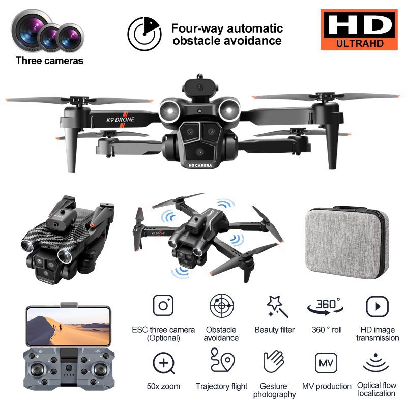 4K 2B - Mini Drone K9 Pro avec caméra Hd 4k, Quadcopte Rc professionnel, Wifi Fpv, Pliable en