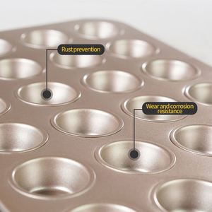 Moule à muffins 24 cavités en acier au carbone, antiadhésif, doré, pour petits gâteaux ronds, vente en gros, personnalisé en usine - Product Image 2
