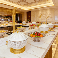Königlicher Goldener Edelstahl Hochzeits-Buffet-Server Luxuriöser Runder Chafing Dish Speisenwärmer für Bankett-Events