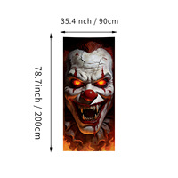 Décoration de porte d'Halloween : Autocollant Horreur, Taches de Sang, Zombie, Sorcière, Fantôme, Fenêtre Brisée 3D, Rideau de Porte Rectangulaire en Polyester