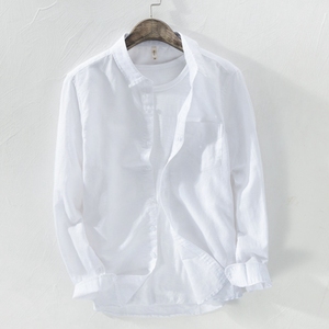 Camicia Bianca da <span class=keywords><strong>Uomo</strong></span> in Fibra Verde all'Ingrosso, Abbigliamento Personalizzato di <span class=keywords><strong>Grandi</strong></span> Dimensioni, Camicia in Canapa e Cotone - Product Image 3