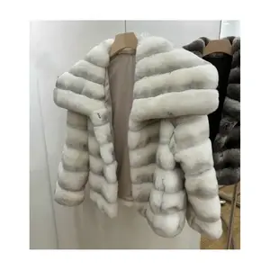 RX Furs New Arrivals Streetwear Women Winter Jacket Hot Sale Sailor Collar Overcoat Genuine Rex Rabbit Fur Coat For Women