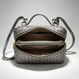 Fashion Women Woven <b>Box</b> Style Shoulder Bag Metallic Textured Dual Zipper Top Handle <b>Removable</b> Strap Daily Purse - Product Image 3