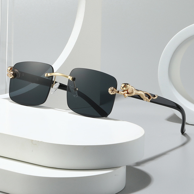 2025 Leopard Decor Rectangular Sunglasses UV400 Famous Design Shades Luxury Brands Cut-Edge Rimless Sunglasses for Women Men