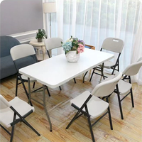 Ensemble table et chaises pliantes portables en plastique HDPE de 1,8 m, design moderne, écoresponsable, pieds en métal durables, idéal pour la maison, le bar ou la chambre.