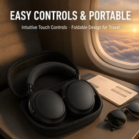 Casque sans fil supra-auriculaire avec annulation active du bruit, pliable, son premium pour les voyages, le bureau et la maison
