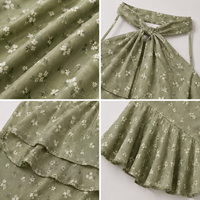 Robe de soirée de jardin pour femme, vert doux, imprimé botanique, col en V, volants superposés, coupe ajustée, pour occasions romantiques en extérieur