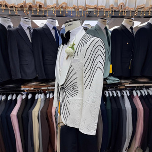 S068N <span class=keywords><strong>Traje</strong></span> de boda blanco de 3 piezas para <span class=keywords><strong>hombre</strong></span> de moda transfronteriza europea y <span class=keywords><strong>americana</strong></span> <span class=keywords><strong>Traje</strong></span> de <span class=keywords><strong>hombre</strong></span> con cierre de un solo pecho - Product Image 2